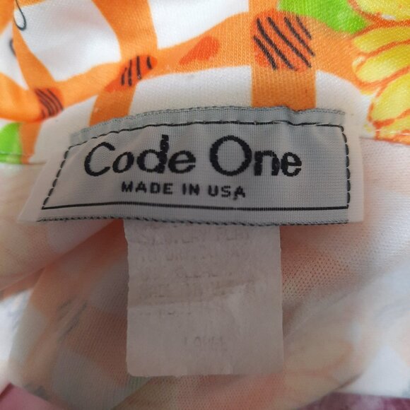 Vintage 90s Sunflower Print Button Up Blouse Orange White Check S short sleeve - Picture 8 of 9